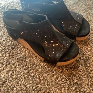 Corkys Black Sparkle Wedge Sandals